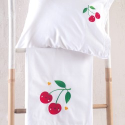Σεντόνια Βρεφικά Με Κέντημα Κούνιας Σετ Newborn Cherries Cotton Rythmos (105x160) 3Τεμ