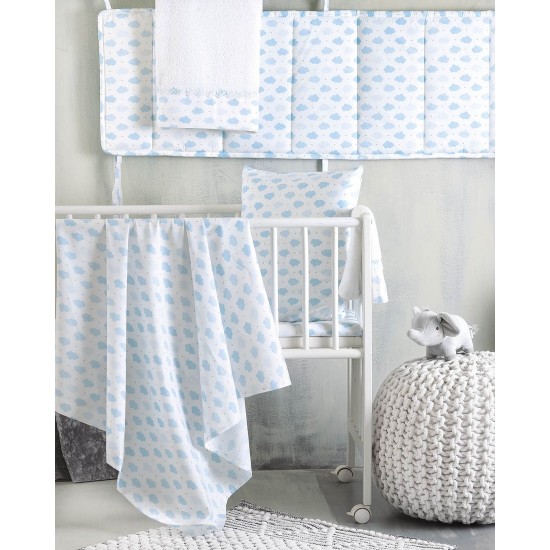 Παπλωματοθήκη Βρεφική Κούνιας Σετ Newborn Cloudy Blue Cotton Rythmos (110x160) 3Τεμ