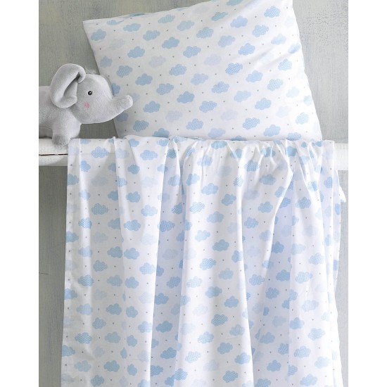 Παπλωματοθήκη Βρεφική Κούνιας Σετ Newborn Cloudy Blue Cotton Rythmos (110x160) 3Τεμ