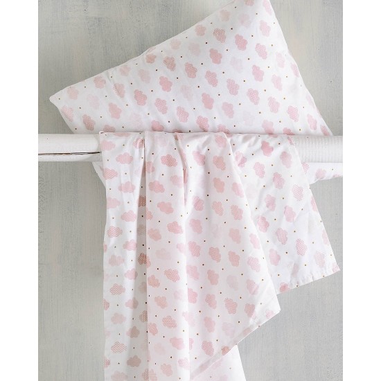 Σεντόνια Βρεφικά Κούνιας Σετ Newborn Cloudy Salmon Cotton Rythmos (120x160) 3Τεμ