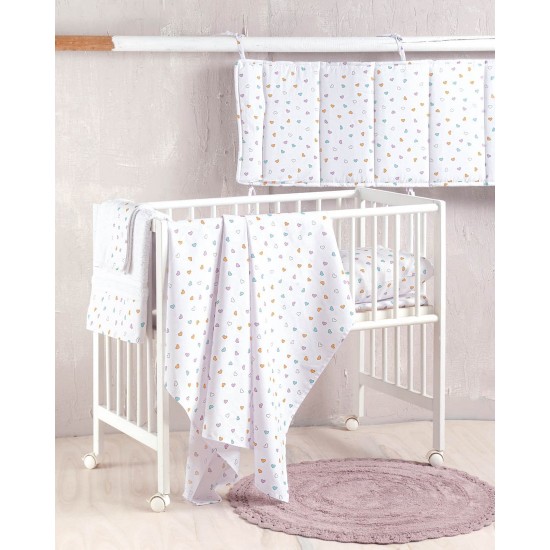 Παπλωματοθήκη Βρεφική Κούνιας Σετ New Born Tiny Heart White Cotton Rythmos (110x160) 2Τεμ