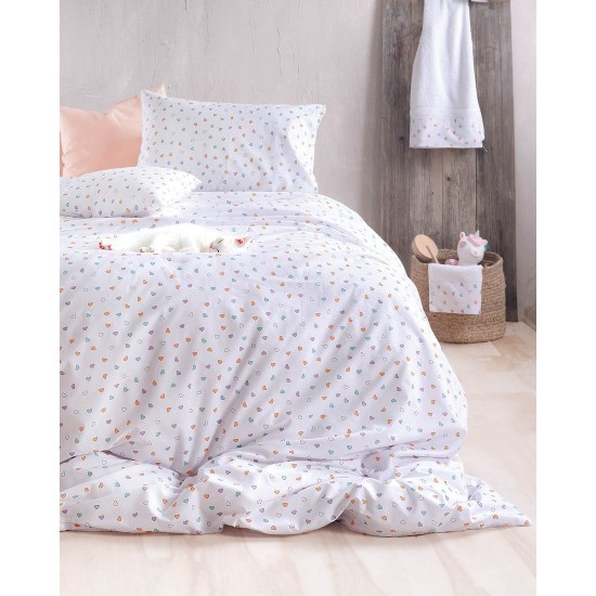 Παπλωματοθήκη Βρεφική Κούνιας Σετ New Born Tiny Heart White Cotton Rythmos (110x160) 2Τεμ