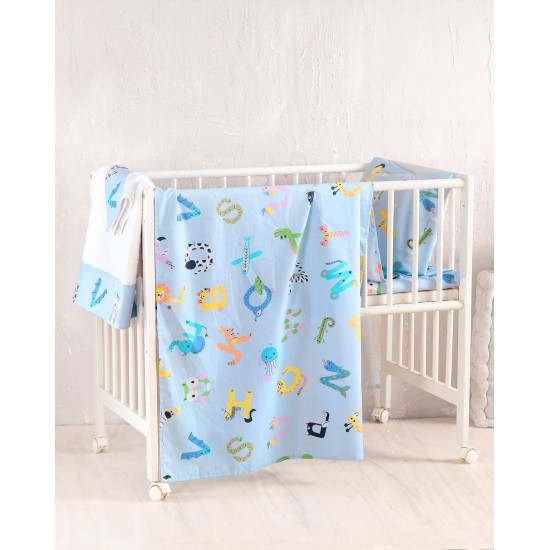 Σεντόνι Λίκνου Newborn Letterland Blue Cotton Rythmos (80x110) 1Τεμ