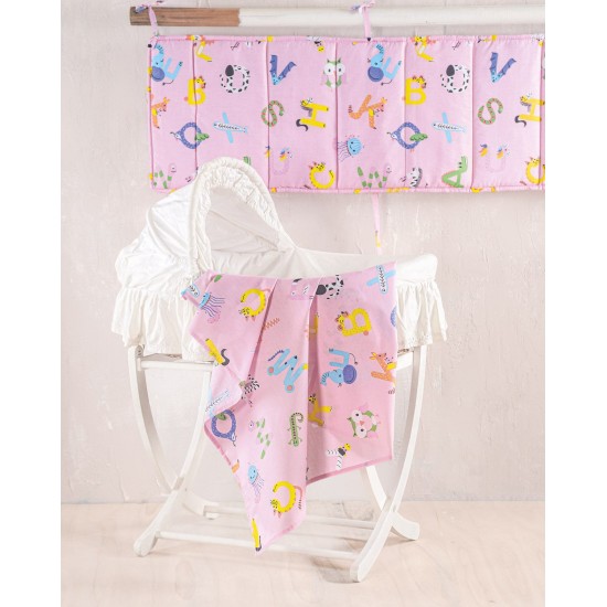Πάντα Κούνιας Newborn Letterland Pink Cotton Rythmos (43x200) 1Τεμ