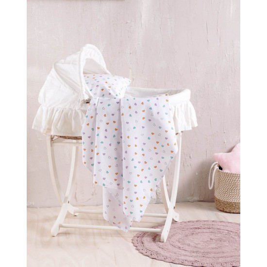 Σεντόνι Λίκνου New Born Tiny Heart White Cotton Rythmos (80x110) 1Τεμ