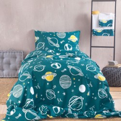 Παπλωματοθήκη Παιδική Μονή Σετ Kids Saturn Petrol Cotton Rythmos (160x250) 2Τεμ
