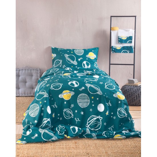 Πάπλωμα Παιδικό Μονό Σετ Kids Saturn Petrol Cotton Rythmos (160x240) 2Τεμ
