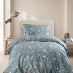 Παπλωματοθήκη Παιδική Μονή Σετ Kids Symbol Universe Blue Cotton Rythmos (160x250) 2Τεμ