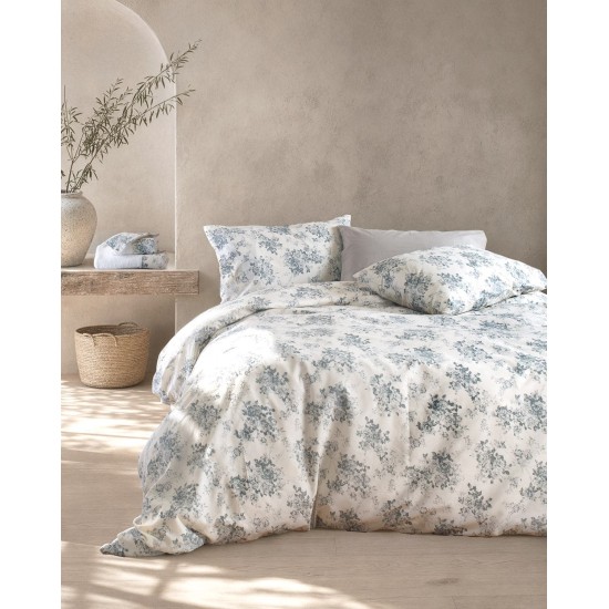 Σεντόνια Μονά Σετ Next Gardenia Grey-Blue Polycotton Rythmos (105x205+30 ) Με Λάστιχο 3Τεμ