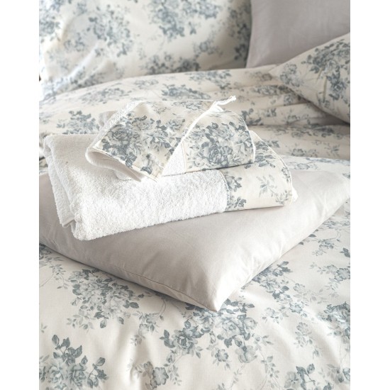 Σεντόνια Μονά Σετ Next Gardenia Grey-Blue Polycotton Rythmos (105x205+30 ) Με Λάστιχο 3Τεμ