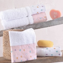 Πετσέτες Βρεφικές Σετ New Born Tiny Heart Pink Cotton Rythmos 2Τεμ