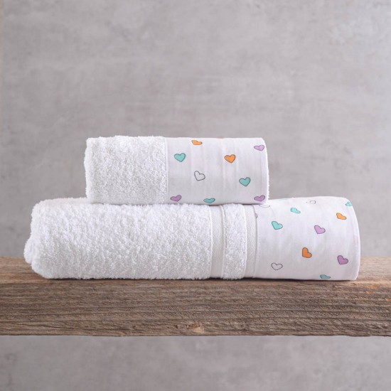 Πετσέτες Βρεφικές Σετ New Born Tiny Heart White Cotton Rythmos 2Τεμ