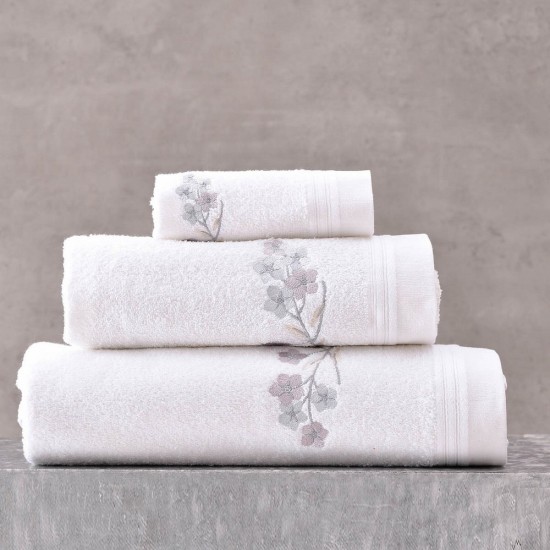 Πετσέτες Σετ Bath Jolie White-Grey Cotton Rythmos 3Τεμ