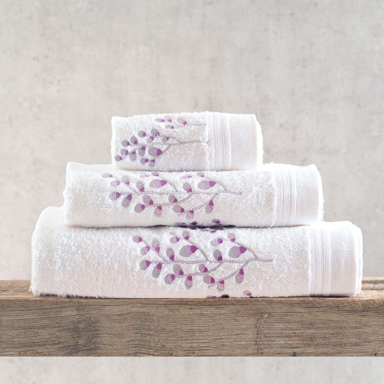 Πετσέτες Σετ Bath Collection Juliet White-Mauve Cotton Rythmos 3Τεμ