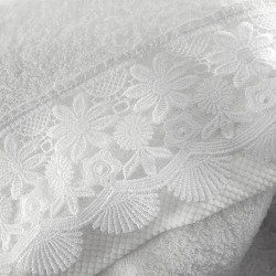 Πετσέτες Νυφικές Με Δαντέλα Σετ Wedding Collection Olivine White Cotton Rythmos 3Τεμ