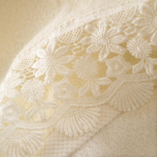 Πετσέτες Νυφικές Με Δαντέλα Σετ Wedding Collection Olivine Ecru Cotton Rythmos 3Τεμ