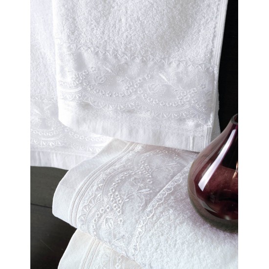 Πετσέτες Νυφικές Με Δαντέλα Σετ Wedding Collection Shiraz White Cotton Rythmos 3Τεμ