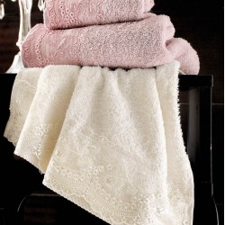 Πετσέτες Νυφικές Με Δαντέλα Σετ Wedding Collection Shiraz Ecru Cotton Rythmos 3Τεμ