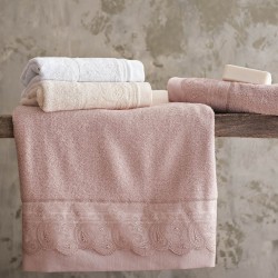 Πετσέτες Νυφικές Με Δαντέλα Σετ Wedding Collection Anika Pink Cotton Rythmos 3Τεμ