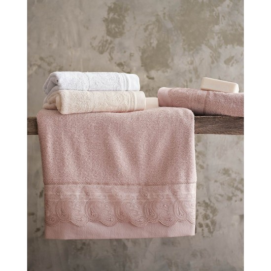 Πετσέτες Νυφικές Με Δαντέλα Σετ Wedding Collection Anika Pink Cotton Rythmos 3Τεμ