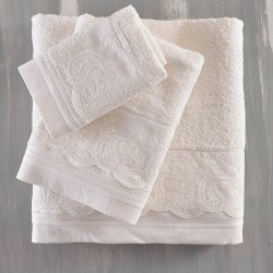 Πετσέτες Νυφικές Με Δαντέλα Σετ Wedding Collection Anika Ecru Cotton Rythmos 3Τεμ