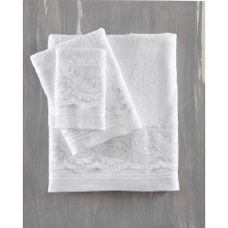 Πετσέτες Νυφικές Με Δαντέλα Σετ Wedding Collection Regatta White Cotton Rythmos 3Τεμ