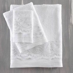 Πετσέτες Νυφικές Με Δαντέλα Σετ Wedding Collection Regatta White Cotton Rythmos 3Τεμ