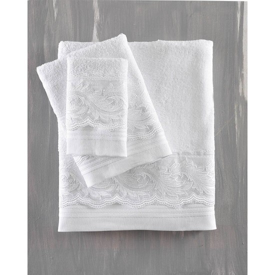 Πετσέτες Νυφικές Με Δαντέλα Σετ Wedding Collection Regatta White Cotton Rythmos 3Τεμ