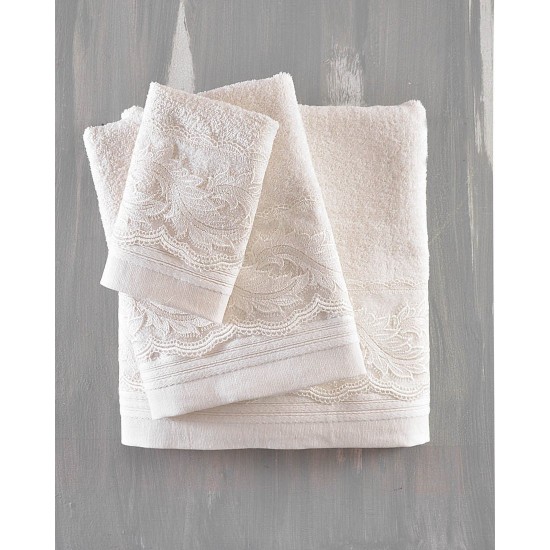 Πετσέτες Νυφικές Με Δαντέλα Σετ Wedding Collection Regatta Ecru Cotton Rythmos 3Τεμ