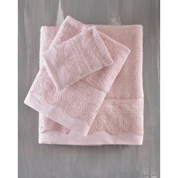 Πετσέτες Νυφικές Με Δαντέλα Σετ Wedding Collection Anika Pink Cotton Rythmos 3Τεμ