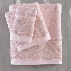 Πετσέτες Νυφικές Με Δαντέλα Σετ Wedding Collection Regatta Pink Cotton Rythmos 3Τεμ