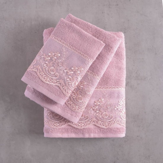 Πετσέτες Σετ Bath Collection Katherina Pink Cotton Rythmos 3Τεμ