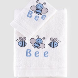 Πετσέτες Βρεφικές Σετ Bath Honey Bee Light Blue Cotton Rythmos 2Τεμ