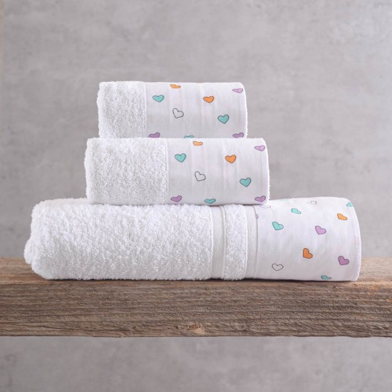 Πετσέτες Σετ Bath Towel Tiny Heart White Cotton ( Σε Συσκευασία Δώρου) Rythmos 3Τεμ