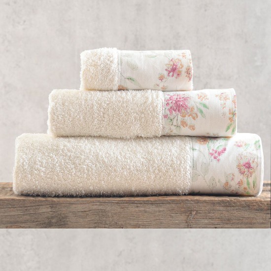 Πετσέτες Σετ Bath Collection Sorin Ecru-Pink Σε Κουτί Cotton Rythmos 3Τεμ