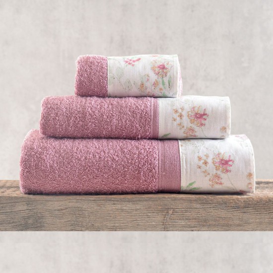 Πετσέτες Σετ Bath Collection Sorin Pomegranate-Pink Σε Κουτί Cotton Rythmos 3Τεμ