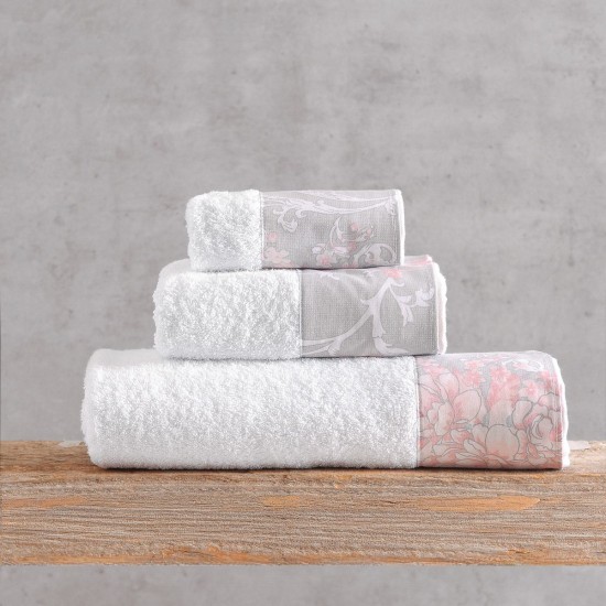 Πετσέτες Σετ Bath Candince White-Pink Cotton Rythmos 3Τεμ