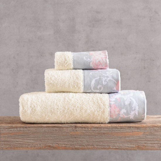 Πετσέτες Σετ Bath Candince Ecru-Pink Cotton Rythmos 3Τεμ
