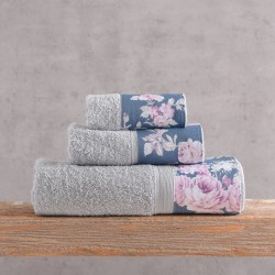 Πετσέτες Σετ Bath Springtime Grey-D.Blue Cotton Rythmos 3Τεμ