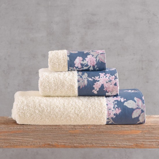 Πετσέτες Σετ Bath Springtime Ecru-D.Blue Cotton Rythmos 3Τεμ