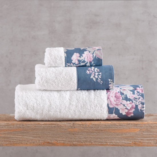 Πετσέτες Σετ Bath Springtime White-D.Blue Cotton Rythmos 3Τεμ
