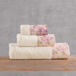 Πετσέτες Σετ Bath Springtime Ecru-Pink Cotton Rythmos 3Τεμ