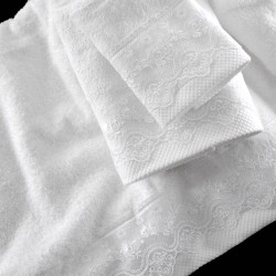 Πετσέτες Νυφικές Με Δαντέλα Σετ Wedding Collection Nena White Cotton Rythmos 3Τεμ