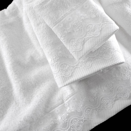 Πετσέτες Νυφικές Με Δαντέλα Σετ Wedding Collection Nena White Cotton Rythmos 3Τεμ