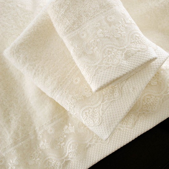 Πετσέτες Νυφικές Με Δαντέλα Σετ Wedding Collection Nena Ecru Cotton Rythmos 3Τεμ