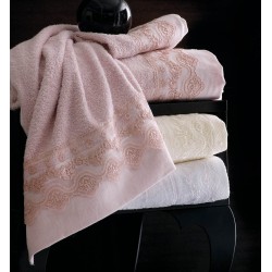 Πετσέτες Νυφικές Με Δαντέλα Σετ Wedding Collection Nena Pink Cotton Rythmos 3Τεμ