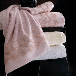 Πετσέτες Νυφικές Με Δαντέλα Σετ Wedding Collection Nena Pink Cotton Rythmos 3Τεμ