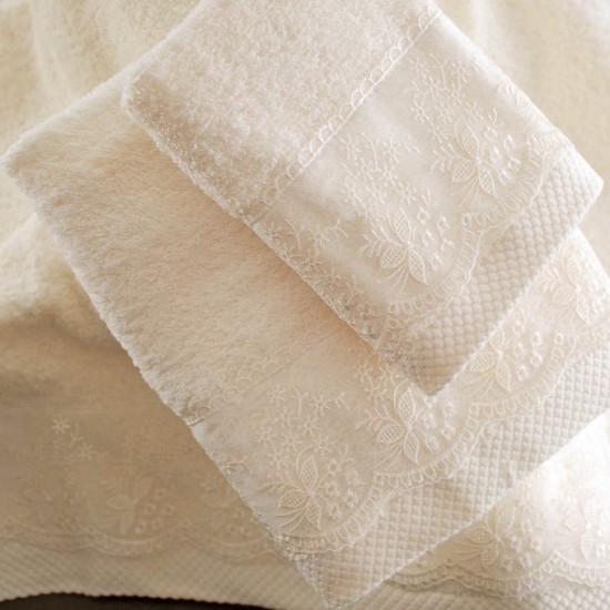 Πετσέτες Νυφικές Με Δαντέλα Σετ Wedding Collection Helga Ecru Cotton Rythmos 3Τεμ