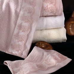 Πετσέτες Νυφικές Με Δαντέλα Σετ Wedding Collection Helga Ecru Cotton Rythmos 3Τεμ