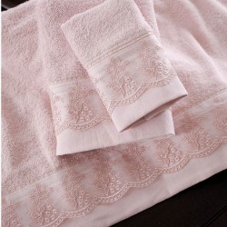Πετσέτες Νυφικές Με Δαντέλα Σετ Wedding Collection Helga Pink Cotton Rythmos 3Τεμ
